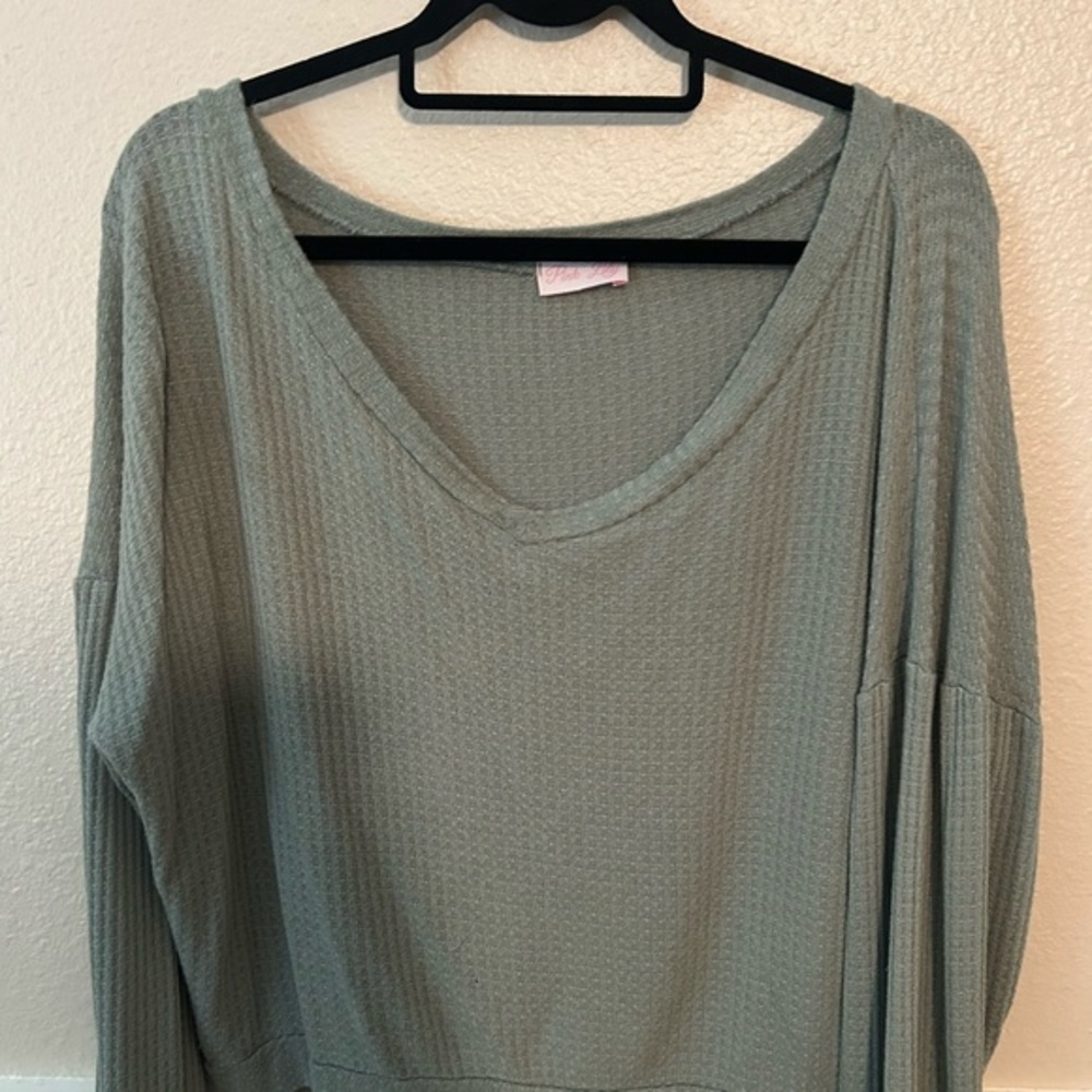 PINK LILY lightweight long sleeve sage green beach top